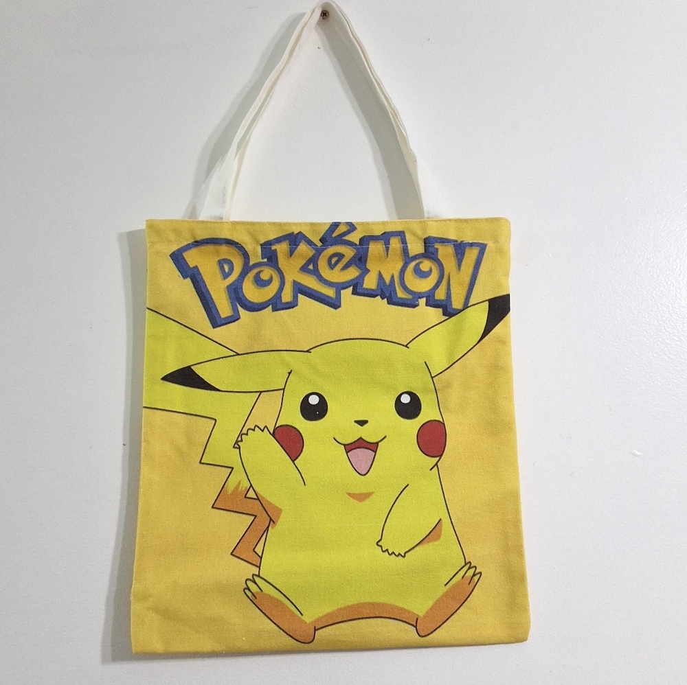 Pokemon Pikachu Canvas Tote Bag with Zipper – Double-Sided Design, NEW
